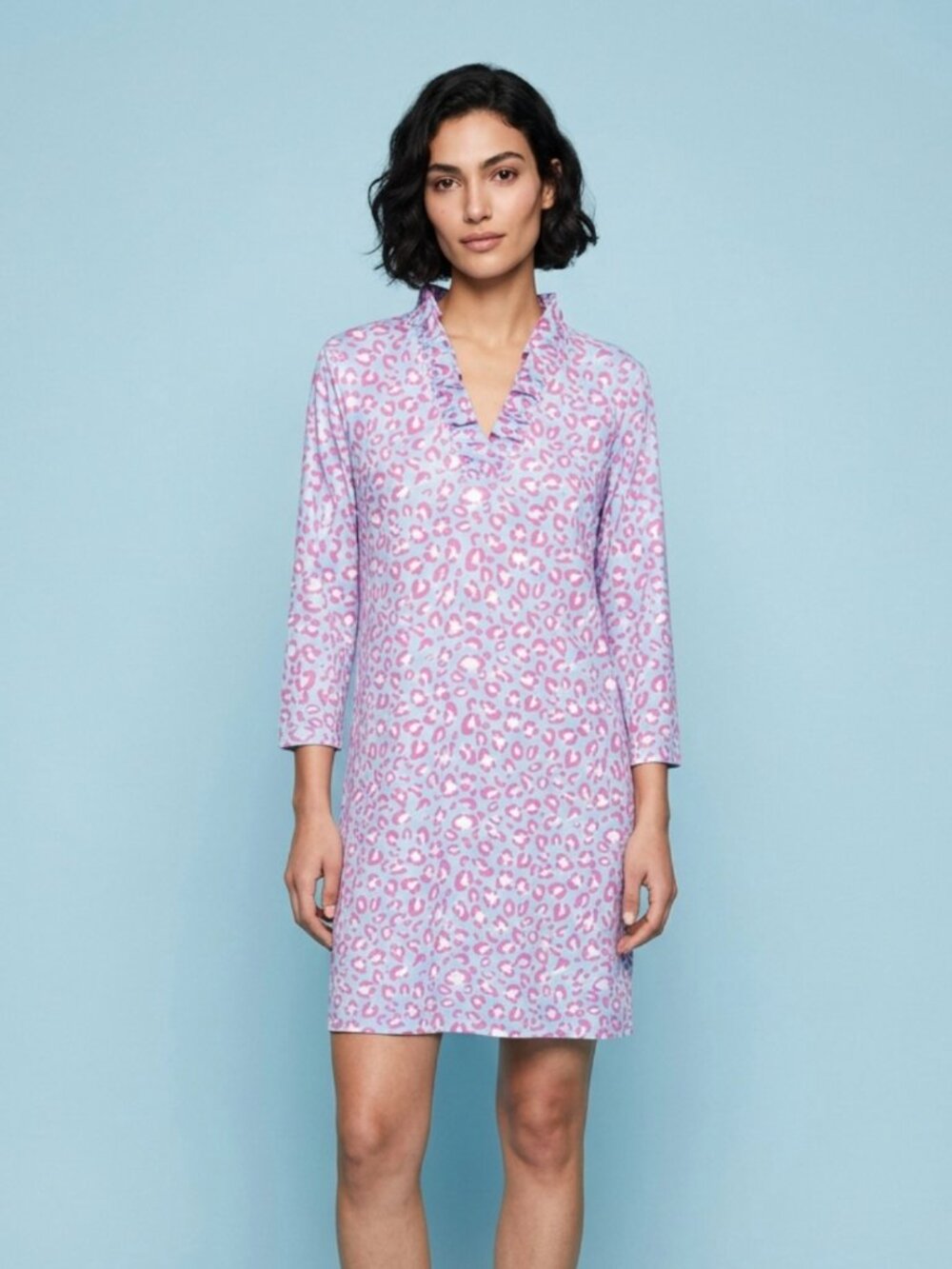 LA MER LUXE Blue & Pink Leopard Print Shift Dress Sz L